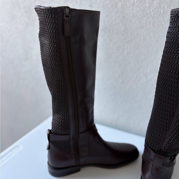Cole Haan Clive Stretch Brown Knee Boots Size 9.5B Equestrian Horse Buckle Flat - Picture 8 of 13
